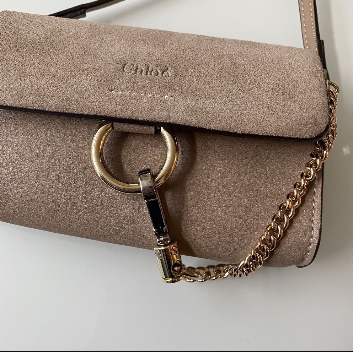 OPEN TO OFFERS - 7”x4”x1.5” Chloe Bags Chlo Purse Designer Mini Faye Suede & Leather Wallet On A Chain Beige Neutral