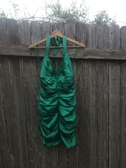Vintage BCBG Max Emerald Green Y2k  Ruched Halter Dress