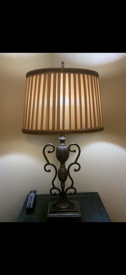 Beautiful Lamp For Any Room Gold With Pleaded And Beaded Shade 