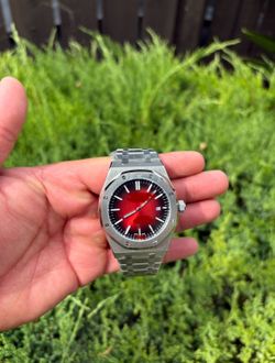 Stainless steel red face men’s watch