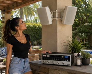 Outdoor Patio Sound System Bluetooth CD Amp + high-end speakers w/ Brackets