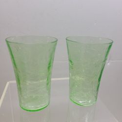 2 VINTAGE URANIUM CRACKLED GLASSES