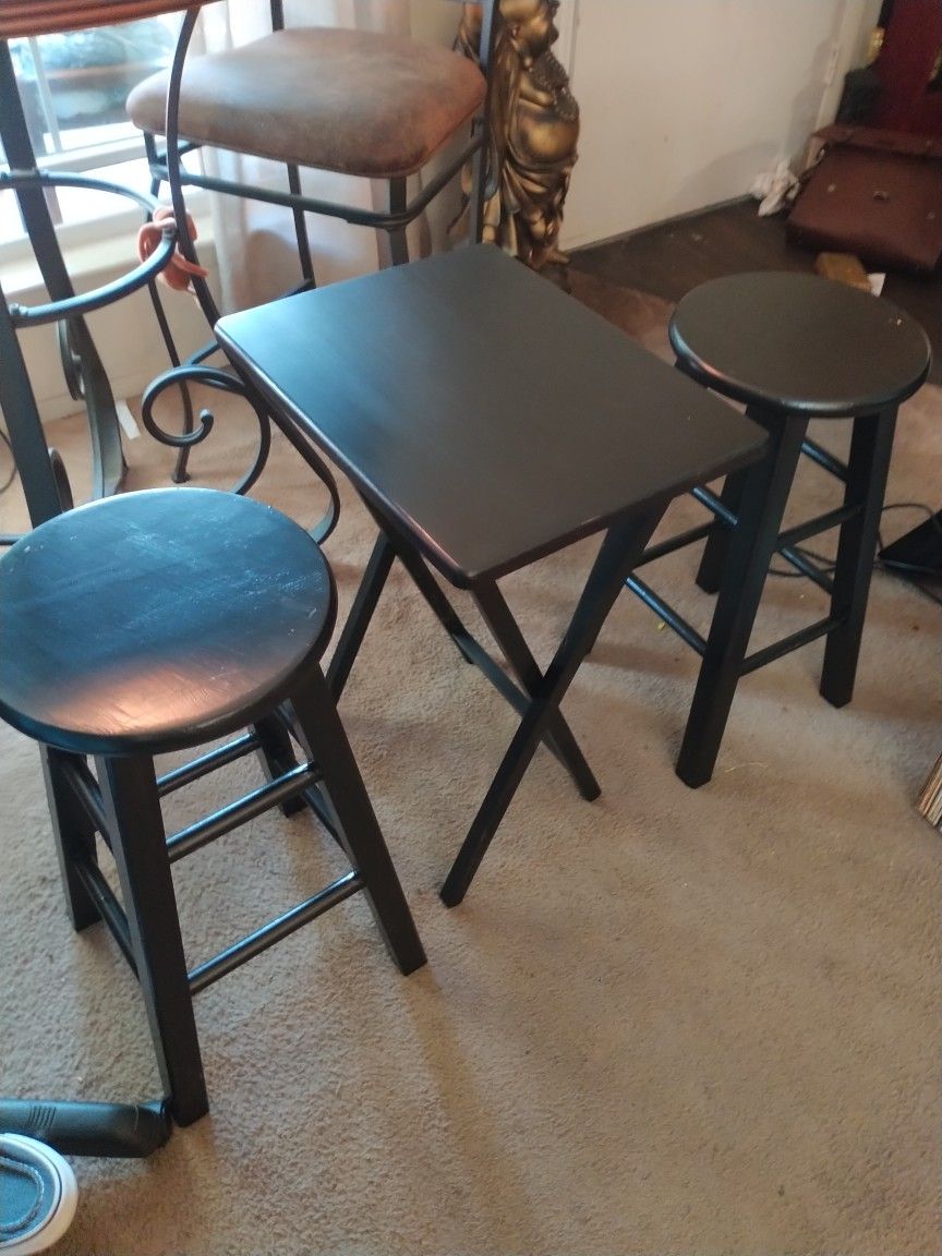 STILL AVAILABLE!! FRESHLY PAINTED, (2) BARSTOOLS AND MATCHING FOLDING TABLE, Black