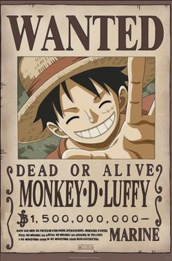 One Piece Wanted Monkey D Luffy Wall Poster 24"x36"