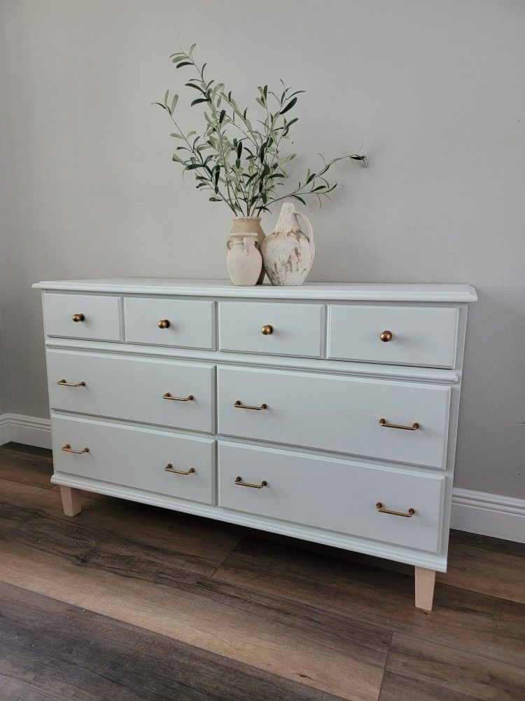 Vintage Bassett Wood Dresser - Console - Changing Table Light Sage Green 