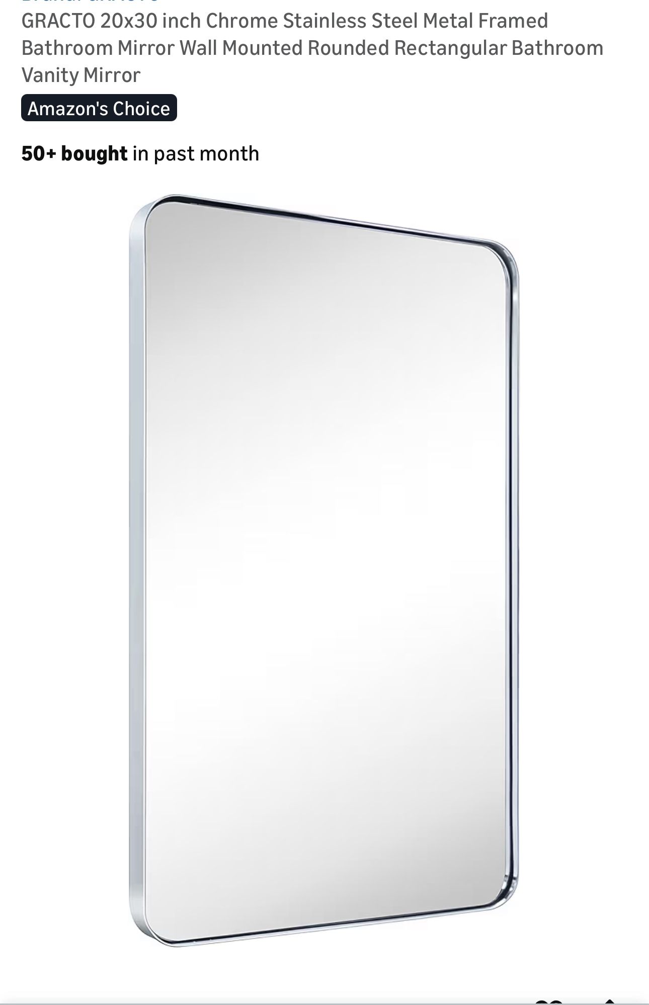 GRACTO 20x30 inch Chrome Stainless Steel Metal Framed Bathroom Mirror Wall Mounted Rounded Rectangular Bathroom Vanity Mirror