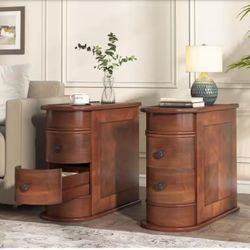 2 Piece Solid Wood 2 Drawer End Table 
