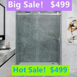 60 in. W x 76 in. H Single Sliding Frameless Soft Close Shower Door in Chrome with 3/8 in. Clear Glass Clearance Sale