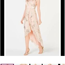 Women’s formal dress | Jessica Howard A-line high low gold, blush pink gown.
