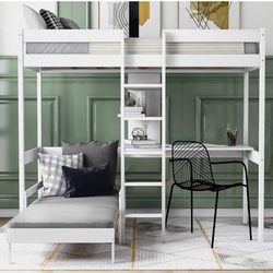 Convertible Twin Loft Bed w/ Desk + Shelves