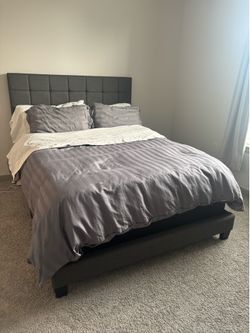Queen Upholstered Bed Frame with Tufted Headboard