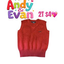 Andy & Evan 2T Toddler Red Sweater Boys Dressy Holiday V Neck Vest💖