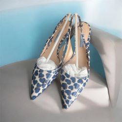 Prada Heart Print Slingback Pointed-Toe Flats