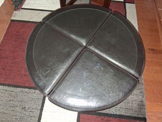 Reduced Price! Landaverde Coffee Table Round Wood w/ Glass Top and 4 Cushioned Seats
