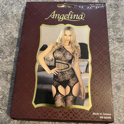 Angelina , One Shoulder Fishnet Dress, With Attached Harder & Stocking, New !
