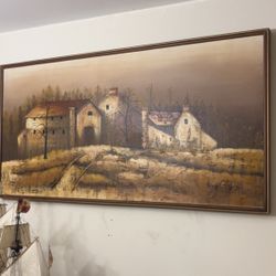Big Farm Oil Painting Signed By Artist 