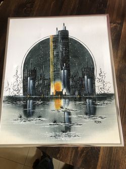 Vintage 70’s Kern Space Age Marina Towers Painting 