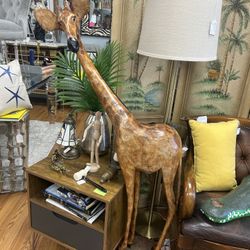 4 1/2 Foot Hand Carved Handmade Wooden Giraffe