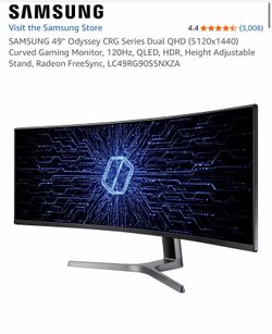 SAMSUNG 49” Odyssey CRG Series Dual QHD (5120x1440) Curved Gaming Monitor, 120Hz, QLED, HDR, Height Adjustable Stand, Radeon FreeSync, LC49RG90SSNXZA
