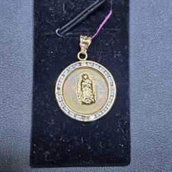 14kt Small Tri-Color Virgin Mary Pendant With Clear Stones. (C-3) ASK FOR RYAN. #(contact info removed)10