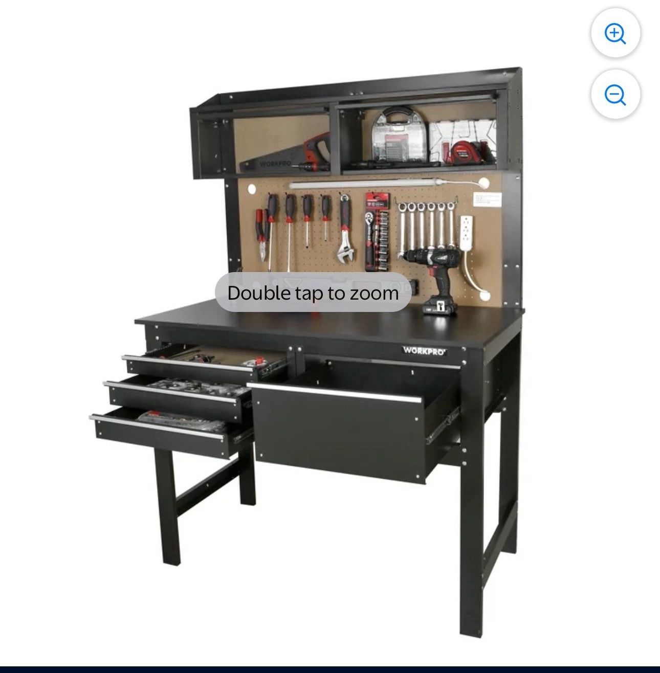 WORKPRO 2-in-1 48-inch Workbench and Cabinet Combo with Light, Steel, Wood