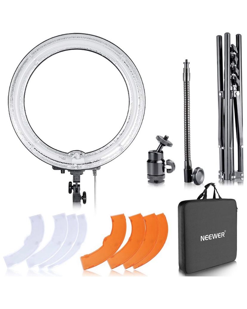 Neewer 18" Dimmable Fluorescent Ring Light Kit: 75W 5500K Ring Light, Light Stand, Soft Tube, Filter and Bag for Photography YouTube Self Video Make-