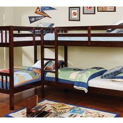 Brand New Espresso Twin Size Quadruple Bunk Bed
