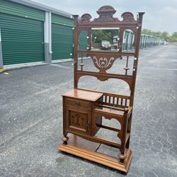 Antique Hall Tree 1920’s Hall Tree with Umbrella Pan/Hat Rack/Coat Rack/Leash Rack. 