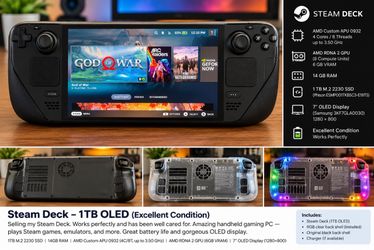 Steam Deck OLED 1TB – Custom RGB Clear Shell – Excellent Condition