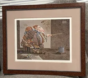 JAMES C. CHRISTENSEN LIMITED EDITION PRINT FISHING MATTE FRAMED WITH COA