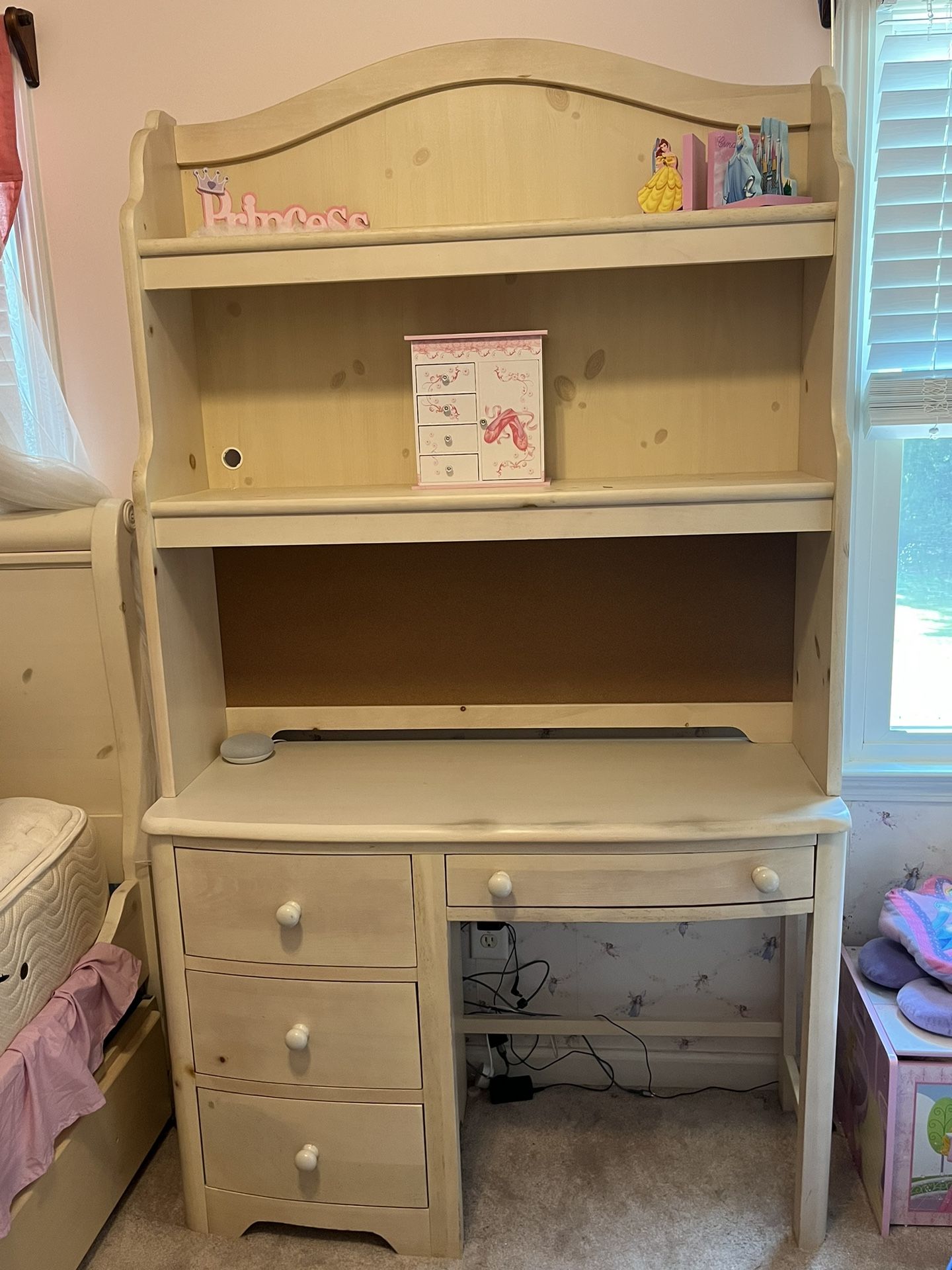 Girls Desk And Hutch- Light Natural Wood Color 