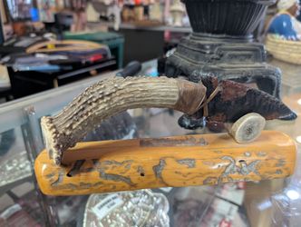 Hand Knapped Stone Arrowhead Knife with Antler Handle Display Piece