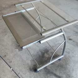Small Mobile Glass computer desk with wheels