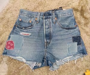 High waisted 501 denim shirts with red and blue bandana detail