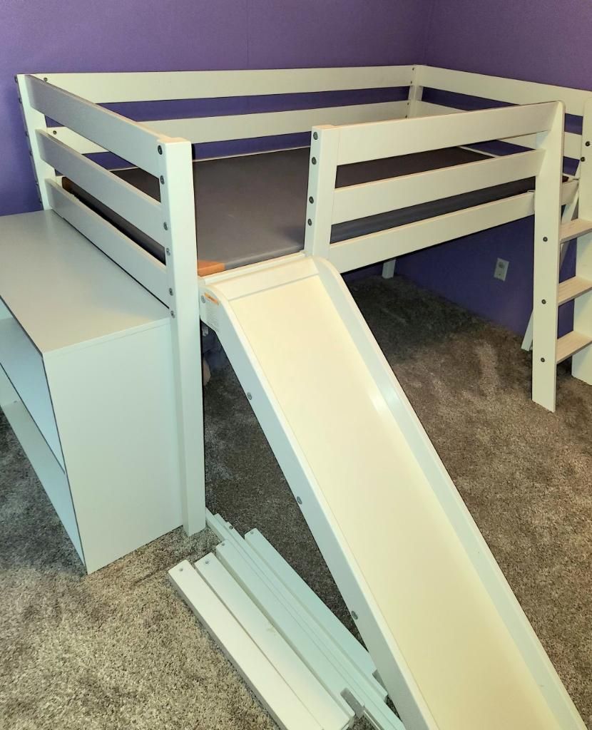 Kids Loft Bed With slide And Bookcase