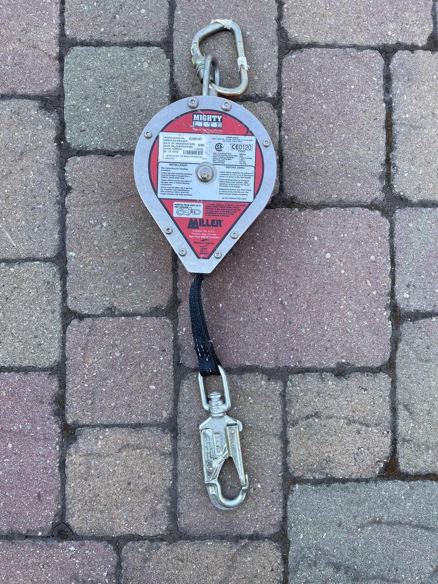 Miller Mighty Lite Self Retracting Life Line 310 Lb. 20 Ft Cable