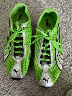 Vintage 80's Puma H Street 181402 Womens 9.5 Radiant Lime Green Silver Black Lace Up Sneakers Shoes