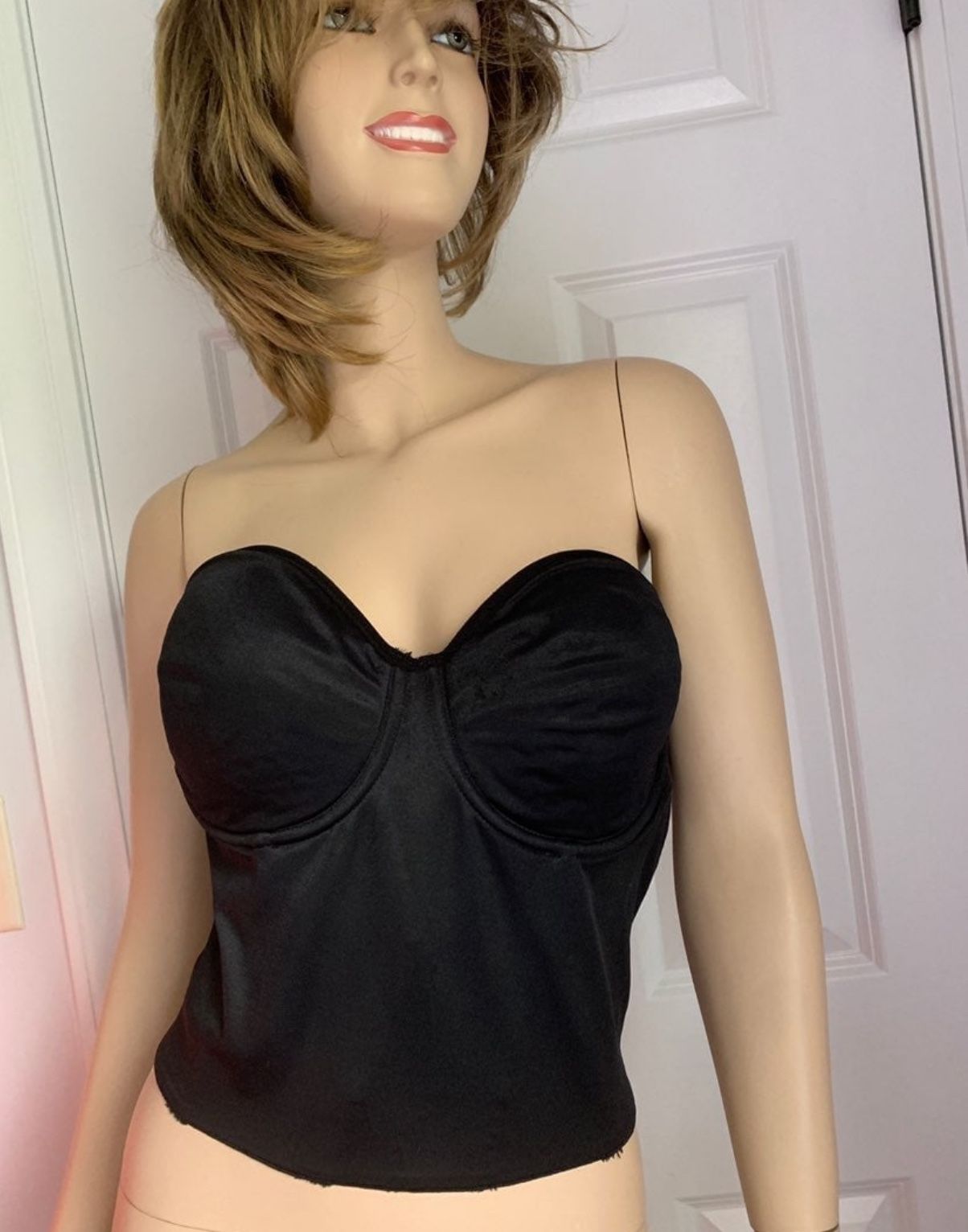 Lilyette Strapless Convertible Longline Bustier Bra 36D Black Corset Smooth Cups