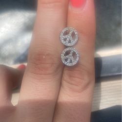 Ross Simon Sterling Silver And Diamond Peace Sign Earrings 