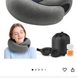 Advanced Memory Foam Neck Travel Pillow, with Eye Mask & Ear Plugs,, Dark Grey