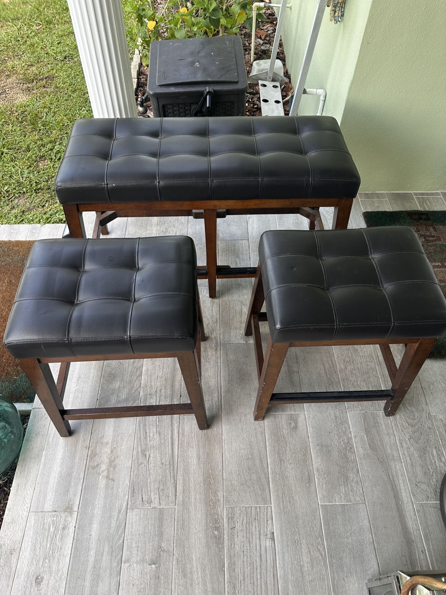 Leather Bench And Stools