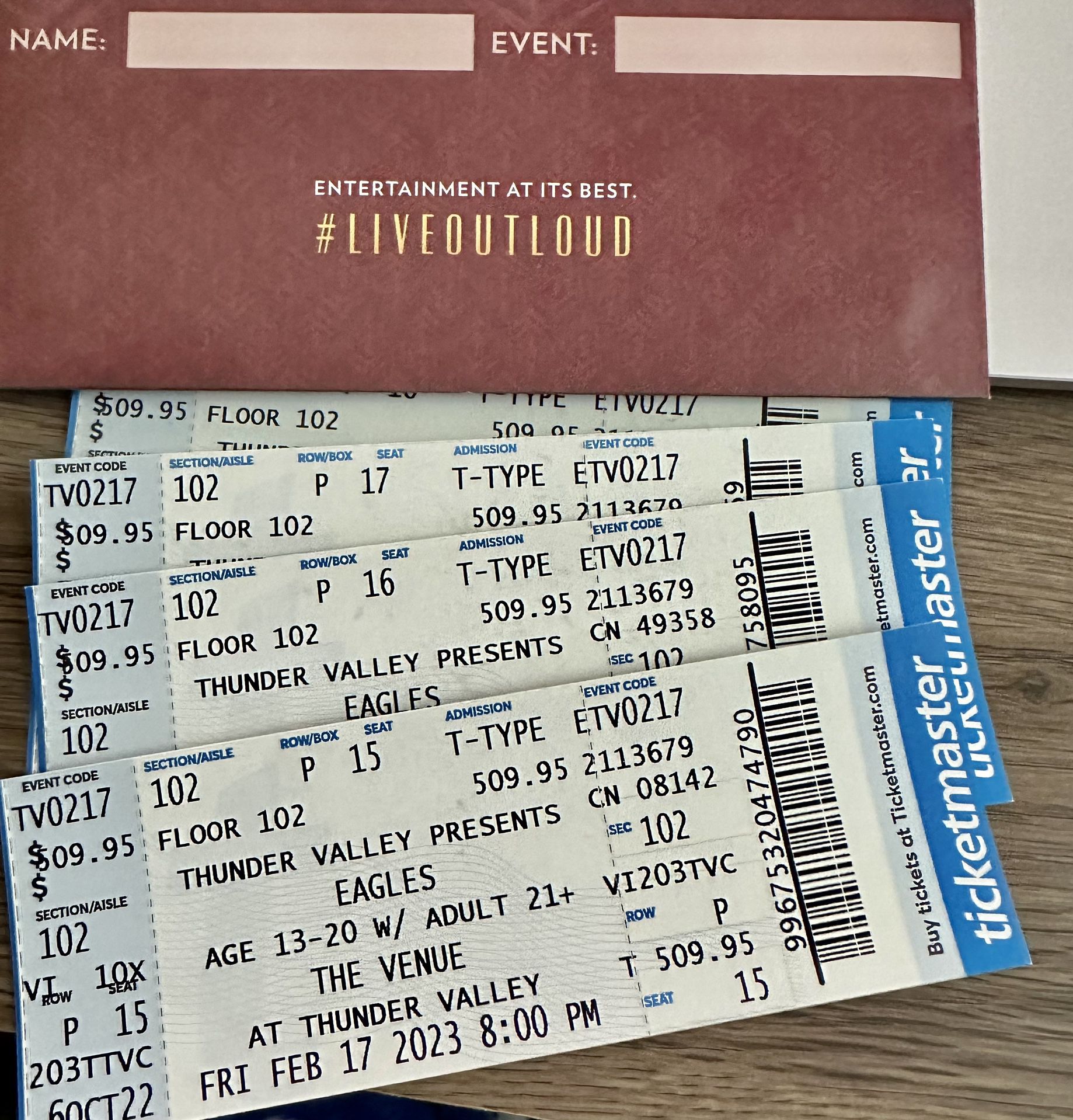 SOLD OUT Floor seats $600 Each The Eagles Feb 17th Thunder Valley The venue