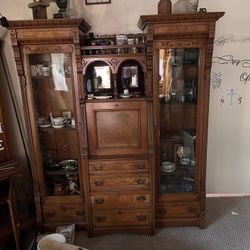 Eastlake Victorian secretary, desk with curio cabinets, original hand blown glass, great shape