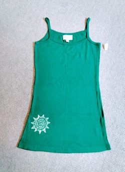 BRAND NEW WITH TAG LADIES KIRRA SUNSHINE SUMMER GREEN POSITIVE STAR SHAPE WORD GRAPHICS 100% COTTON THIN SUMMER TANK TOP SIZE LARGE - MISSY FIT 