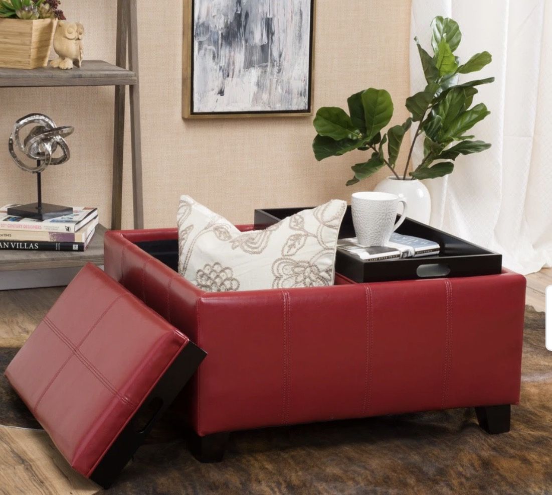 Red Storage Ottoman with Trays