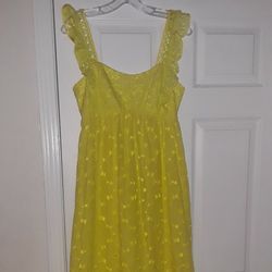 EASTER Dress ASOS (Women's Sz 4) Spring Yellow Maxi Empire Waist Eyelet Lace Flutter Sleeves NEW