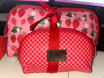 Nicole miller strawberry and pattern 2 pack cosmetic bags