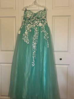 Strapless Mint Green Floral Prom Gown