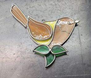 Beautiful Vintage Stained Glass Brown/ Yellow Bird Suncatcher