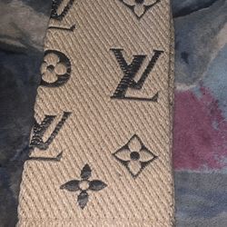 Logomania Neutral Ecru Brown Louis Vuitton Designer Wool Scarf 